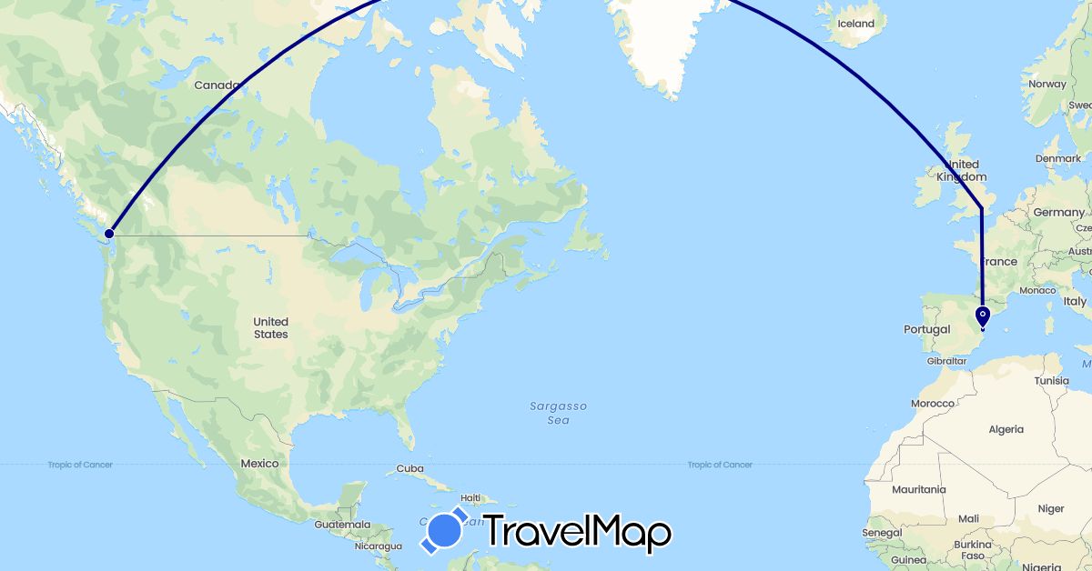 TravelMap itinerary: driving in Canada, Germany, United Kingdom (Europe, North America)